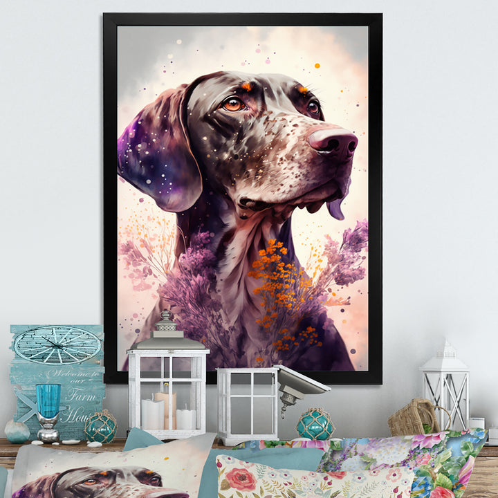 Cute German Pointer Floral Art - Dog Living Room Wall Art