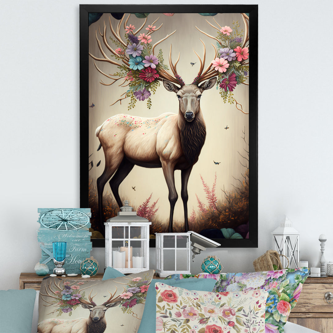 Caribou With Blooming Antlers - Caribou Canvas Wall Art