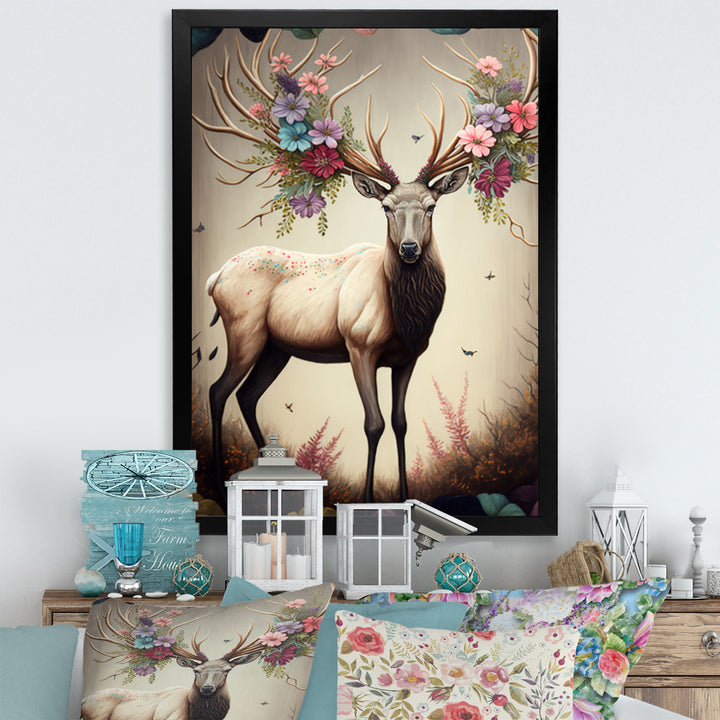 Caribou With Blooming Antlers - Caribou Canvas Wall Art