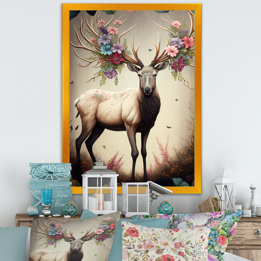 Caribou With Blooming Antlers - Caribou Canvas Wall Art
