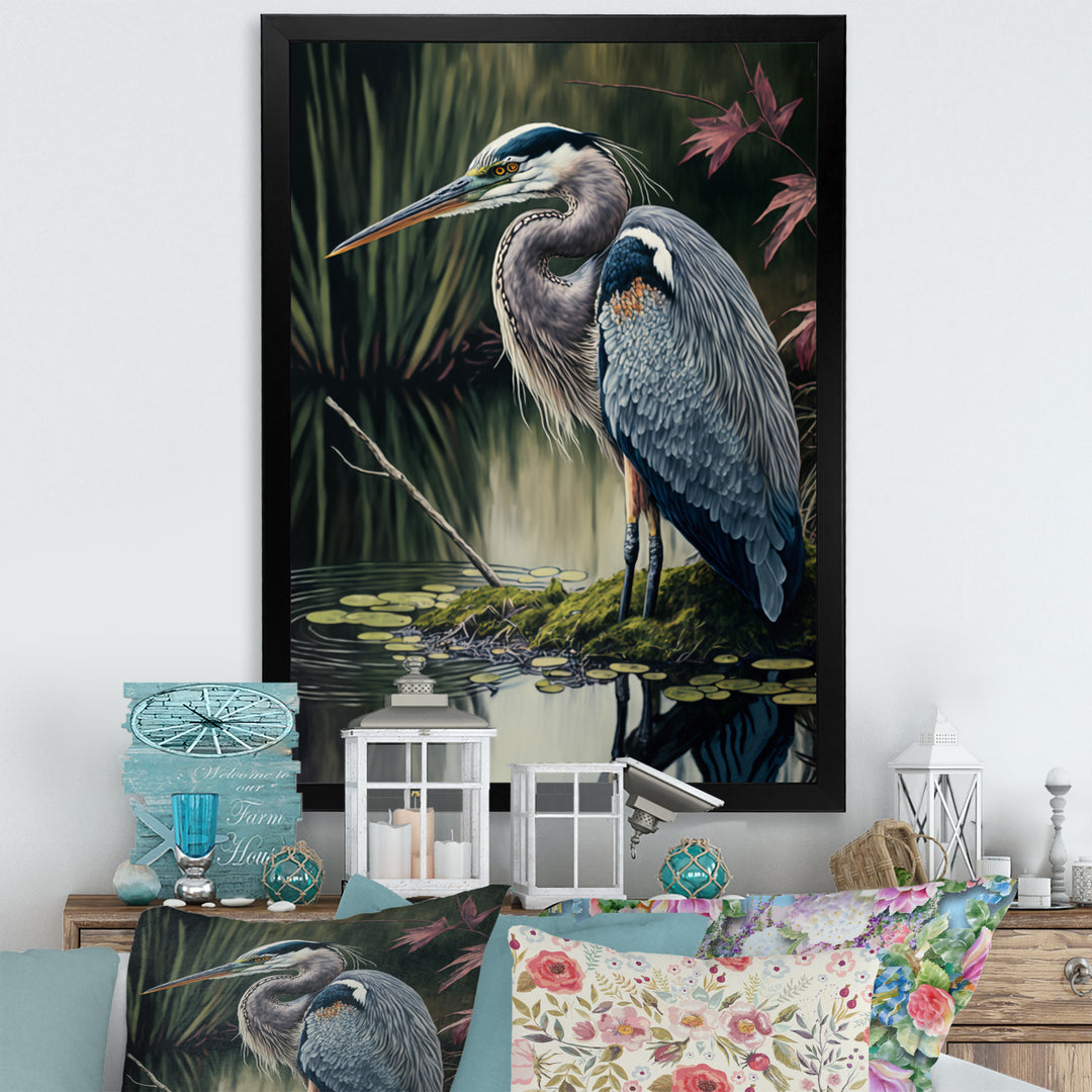 Heron At The Edge Of The River - Heron Canvas Wall Art