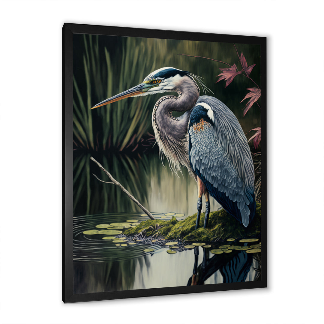 Heron At The Edge Of The River - Heron Canvas Wall Art