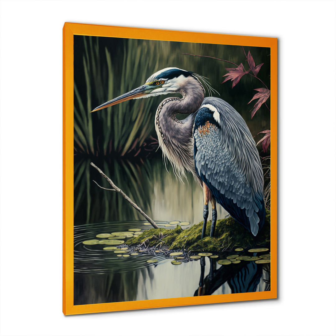 Heron At The Edge Of The River - Heron Canvas Wall Art