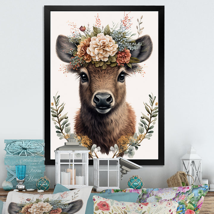 Cute Fawn With Floral Crown - Deer Wall Decor