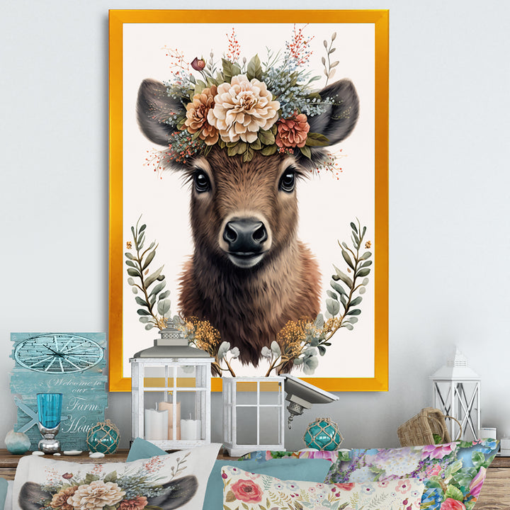 Cute Fawn With Floral Crown - Deer Wall Decor