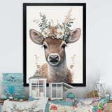 Cute Baby Fawn With Floral Crown - Deer Wall Art Prints