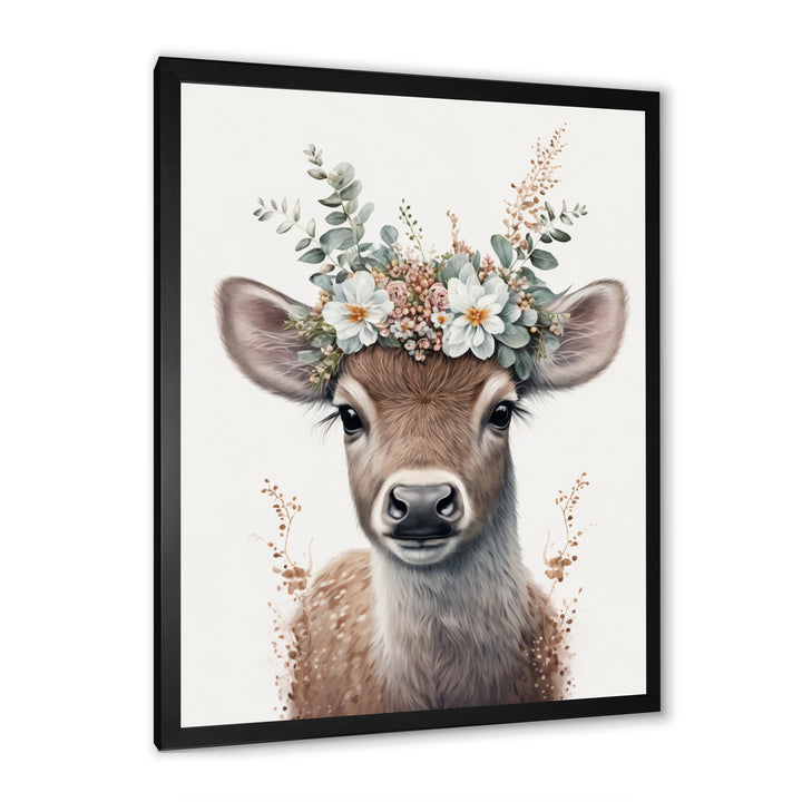 Cute Baby Fawn With Floral Crown - Deer Wall Art Prints