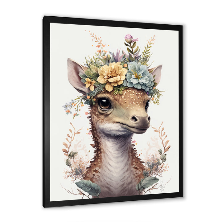 Cute Baby Dinosaur With Floral Crown - Dinosaur Laundry Framed Canvas Art