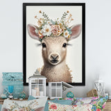 Cute Baby Sheep With Floral Crown - Sheep Living Room Wall Art