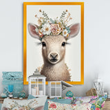 Cute Baby Sheep With Floral Crown - Sheep Living Room Wall Art