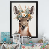 Cute Baby Kangaroo With Floral Crown - Kangaroo Canvas Wall Art