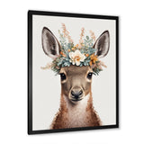 Cute Baby Kangaroo With Floral Crown - Kangaroo Canvas Wall Art
