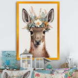 Cute Baby Kangaroo With Floral Crown - Kangaroo Canvas Wall Art