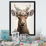 Cute Baby Moose With Floral Crown - Moose Landscape Mountains Wall Decor
