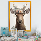 Cute Baby Moose With Floral Crown - Moose Landscape Mountains Wall Decor