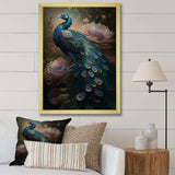 Peacock With Flowers - Animals Canvas Wall Art