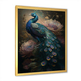 Peacock With Flowers - Animals Canvas Wall Art