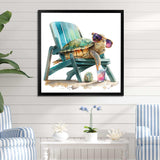 Turtle Laying On A Beach Chair With Sunglasses I - Animals Canvas Wall Art