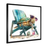 Turtle Laying On A Beach Chair With Sunglasses I - Animals Canvas Wall Art