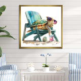 Turtle Laying On A Beach Chair With Sunglasses I - Animals Canvas Wall Art