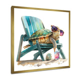 Turtle Laying On A Beach Chair With Sunglasses I - Animals Canvas Wall Art