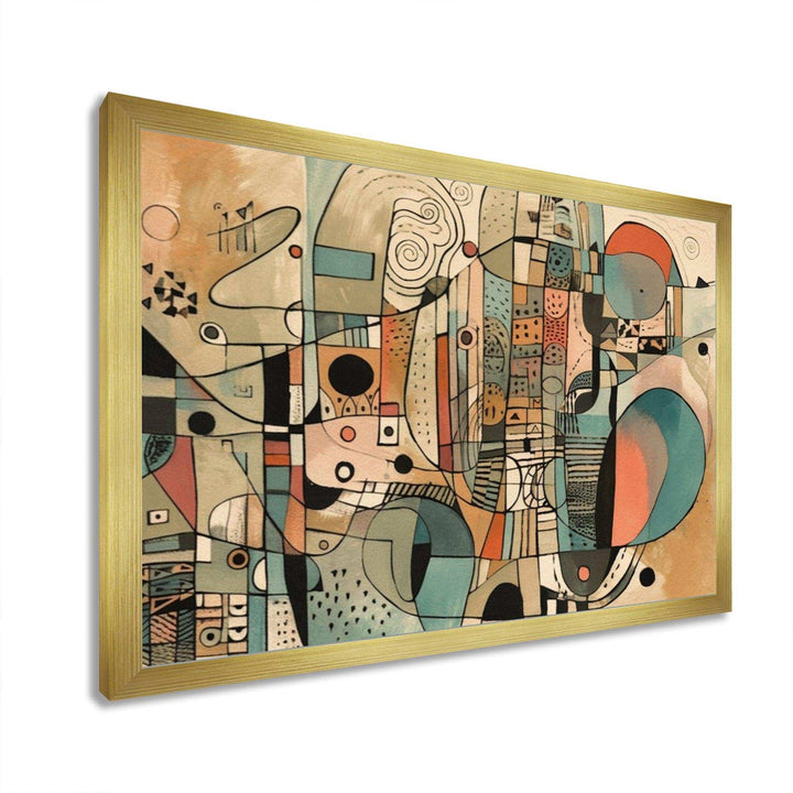 Golden Mid Century Boho Drawing - Abstract Canvas Wall Art