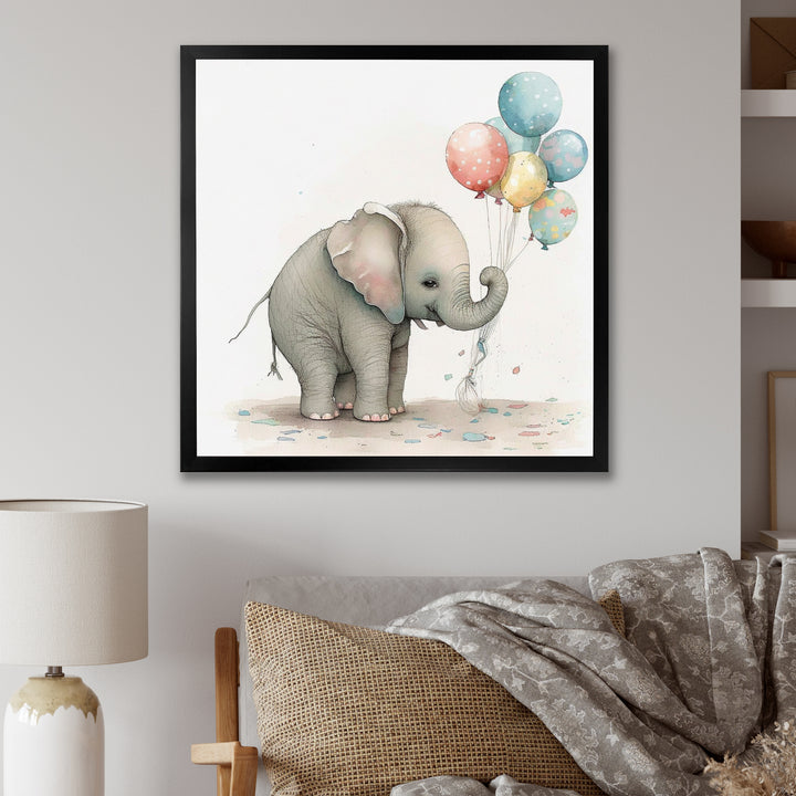 Grey Illustration Detailed Baby Elephant - Elephant Wall Decor
