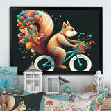 Colorful Squirrel Riding Bike - Squirrel Framed Canvas Art