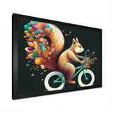 Colorful Squirrel Riding Bike - Squirrel Framed Canvas Art