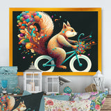 Colorful Squirrel Riding Bike - Squirrel Framed Canvas Art