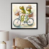 Green Frogs Riding A Bike - Frog Large Canvas Wall Art