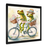 Green Frogs Riding A Bike - Frog Large Canvas Wall Art