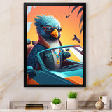 Blue Bird Wearing Sunglasses In Sportscar - Bird Fashion Home Decor Art