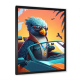 Blue Bird Wearing Sunglasses In Sportscar - Bird Fashion Home Decor Art