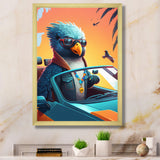 Blue Bird Wearing Sunglasses In Sportscar - Bird Fashion Home Decor Art