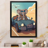 Grey Elephant Wearing Sunglasses in Sportscar - Elephant Fashion Living Room Wall Art