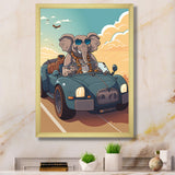 Grey Elephant Wearing Sunglasses in Sportscar - Elephant Fashion Living Room Wall Art