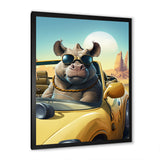 Grey Rhino Wearing Sunglasses In Sportscar - Rhino Wall Decor