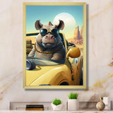 Grey Rhino Wearing Sunglasses In Sportscar - Rhino Wall Decor