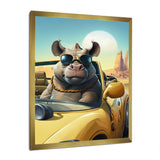 Grey Rhino Wearing Sunglasses In Sportscar - Rhino Wall Decor