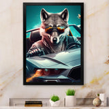 Grey Wolf Wearing Sunglasses in Sportscar - Wolf Wall Decor