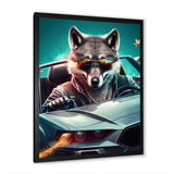 Grey Wolf Wearing Sunglasses in Sportscar - Wolf Wall Decor