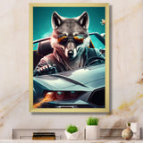 Grey Wolf Wearing Sunglasses in Sportscar - Wolf Wall Decor