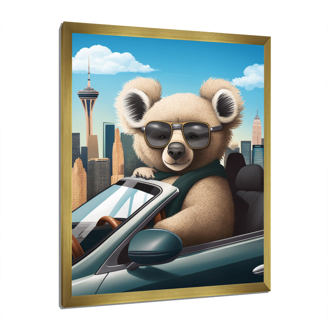 Grey Koala Wearing Sunglasses In Sportscar - Gray Koala Wall Art