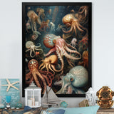 Many Squids - Octopus Large Canvas Wall Art