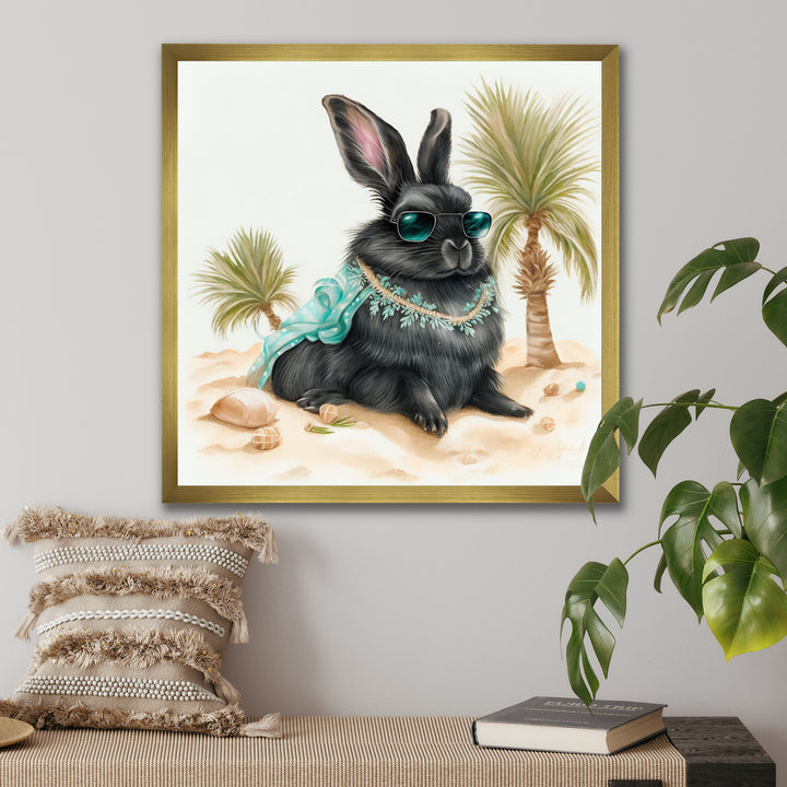 Bunny Sitting On The Beach - Rabbit Living Room Wall Art