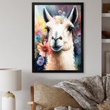 Portrait Llama Portrait With Flowers - Llama Living Room Wall Art