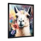 Portrait Llama Portrait With Flowers - Llama Living Room Wall Art