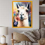 Portrait Llama Portrait With Flowers - Llama Living Room Wall Art