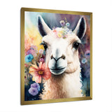 Portrait Llama Portrait With Flowers - Llama Living Room Wall Art